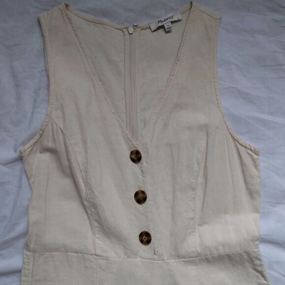 Madewell Linen Blend Jumpsuit Romper Button Front Ivory Boho Womens Size 0 - Picture 7 of 13